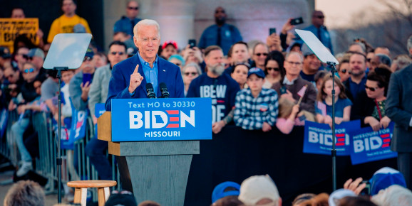 Democratic Presidential Candidate former Vice President Joe Biden speaks to a full crowd during the Joe Biden Campaign Rally at the National World War I Museum and Memorial on March 7, 2020 in Kansas City, Missour
