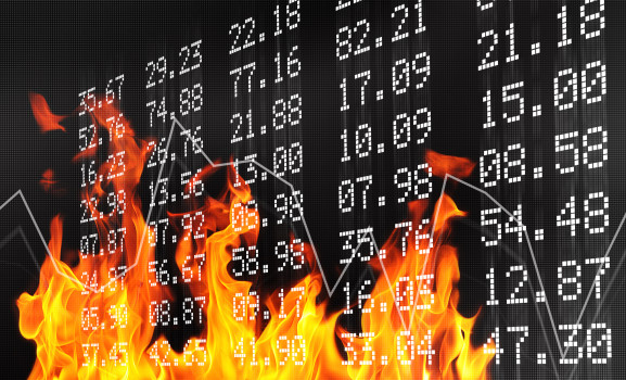 Flames crawling up stock exchange board