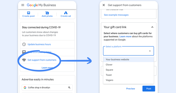 Google My Business: Adding support links in the merchants' dashboard
