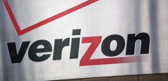 NEW YORK, NY - MAY 12: A sign hangs on the Verizon headquarters on May 12, 2015 in New York City