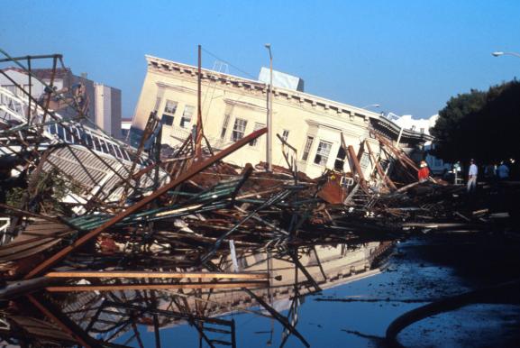 Destruction in the Marina District in San Francisco after the 1989 Loma Prieta earthquake