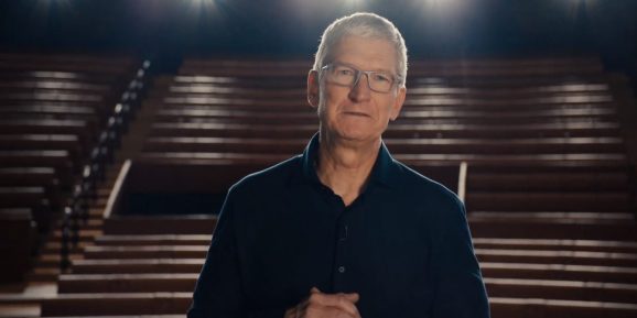 CEO Tim Cook talking at Apple's first virtual WWDC event