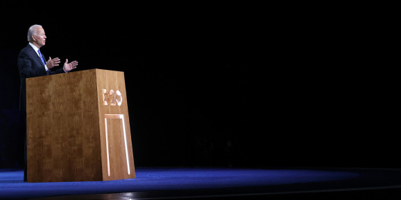 WILMINGTON, DELAWARE - AUGUST 20: Democratic presidential nominee Joe Biden speaks on the fourth night of the Democratic National Convention from the Chase Center on August 20, 2020 in Wilmington, Delaware. The convention, which was once expected to draw 50,000 people to Milwaukee, Wisconsin, is now taking place virtually due to the coronavirus pandemic. (Photo by Win McNamee/Getty Images)